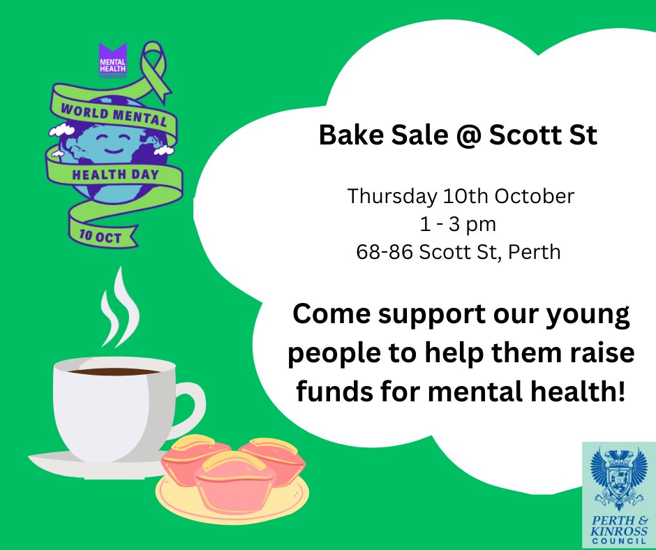 PKC Youth Work (@pkcyouthwork) on Twitter photo Come join us this Thursday at Scott St for our bake sale! Raising funds for wellbeing resources on #WorldMentalHealthDay ๐๐
<a href="/mentalhealth/">Mental Health Foundation</a> Come join us this Thursday at Scott St for our bake sale! Raising funds for wellbeing resources on #WorldMentalHealthDay ๐๐
<a href="/mentalhealth/">Mental Health Foundation</a>