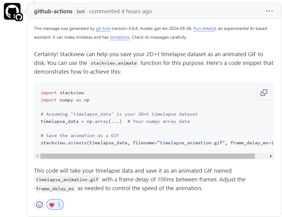 haesleinhuepf's tweet image. New in the #stackview GitHub repository:
#gitbob answers support requests. 🥳
github.com/haesleinhuepf/…