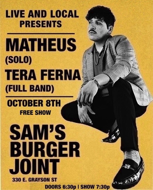 🚨 FREE SHOW ALERT 🚨 Tera Ferna is hitting the stage THIS Tuesday, October 8th at Sam’s Burger Joint, and it’s free entry! 🤘🔥 You don’t want to miss this one! Music starts at 7:30PM