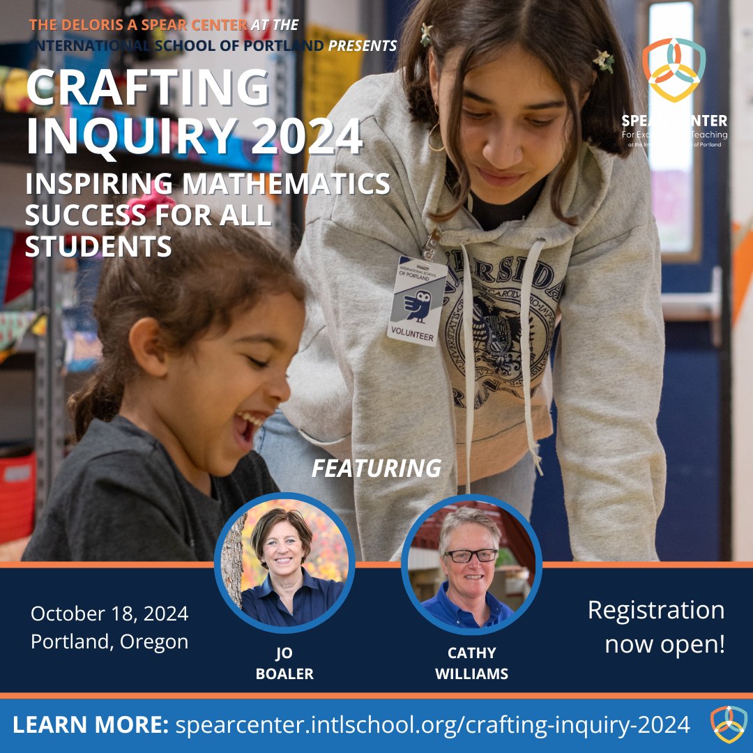 spearcenterpdx's tweet image. There are only 3 days left to register for #craftinginquiry!
Use the code welovemath to get 10% off to see @joboaler and @chaoskeeper11. There's still time to snag your ticket for the pre-conference reception too!
#conceptualmathematics #equitablemath
spearcenter.intlschool.org/general-inform…