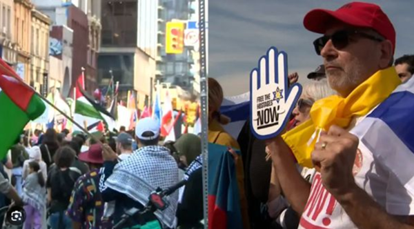 lutongshe's tweet photo. As Jewish and Palestinian supporters confront each other on the anniversary of the Hamas attack, Canadian cities increase security. Protests, arrests, and rising hate crimes highlight the ongoing tensions. Read more  : https://t.co/G868Z5iHBE #Canada #MiddleEast #Israel https://t.co/fubH0qJaTk
