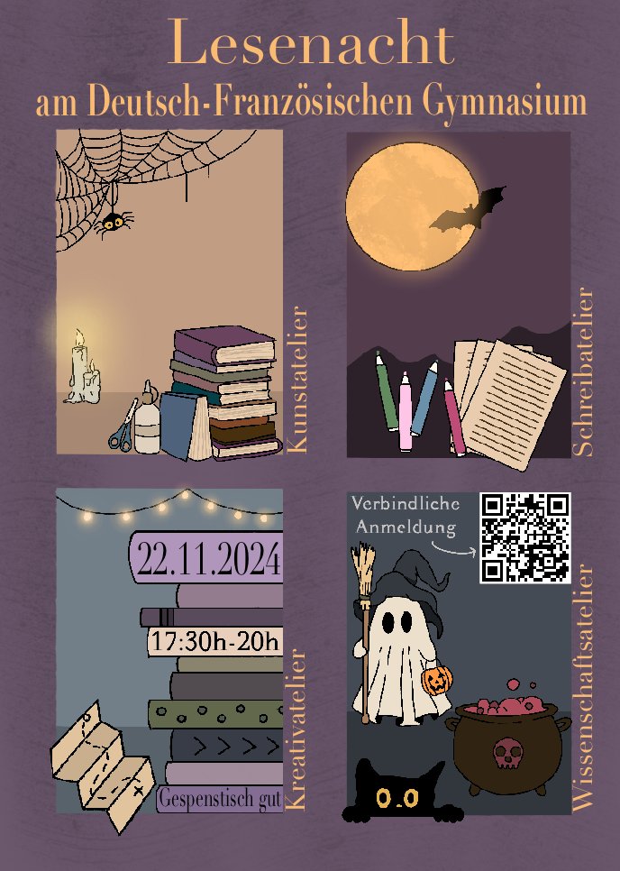 Am Freitag, den 22. November 2024 von 17h30 bis 20h laden wir Grundschulkinder der 3. und 4. Klassen herzlich zu einer unvergesslichen 👻 Grusellesenacht 🌙 ein! 👉 dfg-lfa.org/2024/09/lesena…