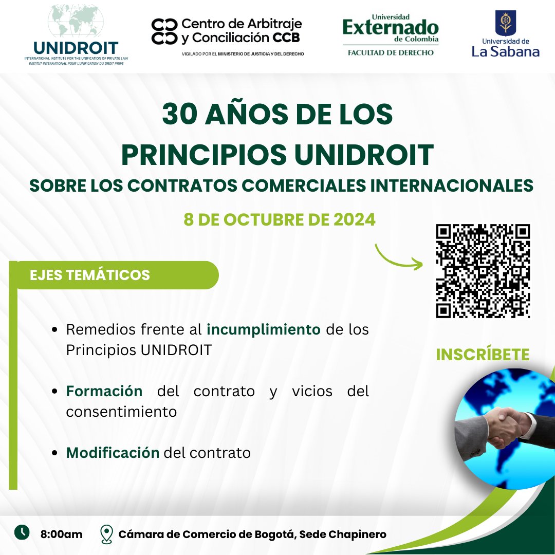 RevDerPrivado's tweet image. La #RDP invita a todos sus lectores a la celebración del 30 aniversario de los #principiosUNIDROIT.

📅 El encuentro se llevará a cabo el 8 de octubre en la 
@camaracomerbog 
 sede Chapinero.

Al evento asistirá Ignacio Tirado, secretario general de la UNIDROIT

¡Acompáñanos!