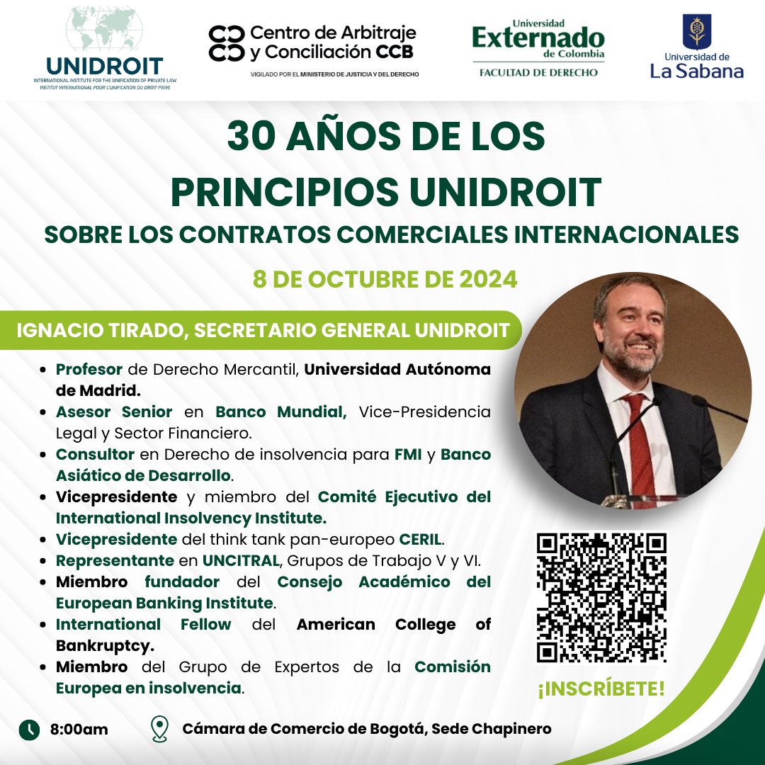 RevDerPrivado's tweet image. La #RDP invita a todos sus lectores a la celebración del 30 aniversario de los #principiosUNIDROIT.

📅 El encuentro se llevará a cabo el 8 de octubre en la 
@camaracomerbog 
 sede Chapinero.

Al evento asistirá Ignacio Tirado, secretario general de la UNIDROIT

¡Acompáñanos!