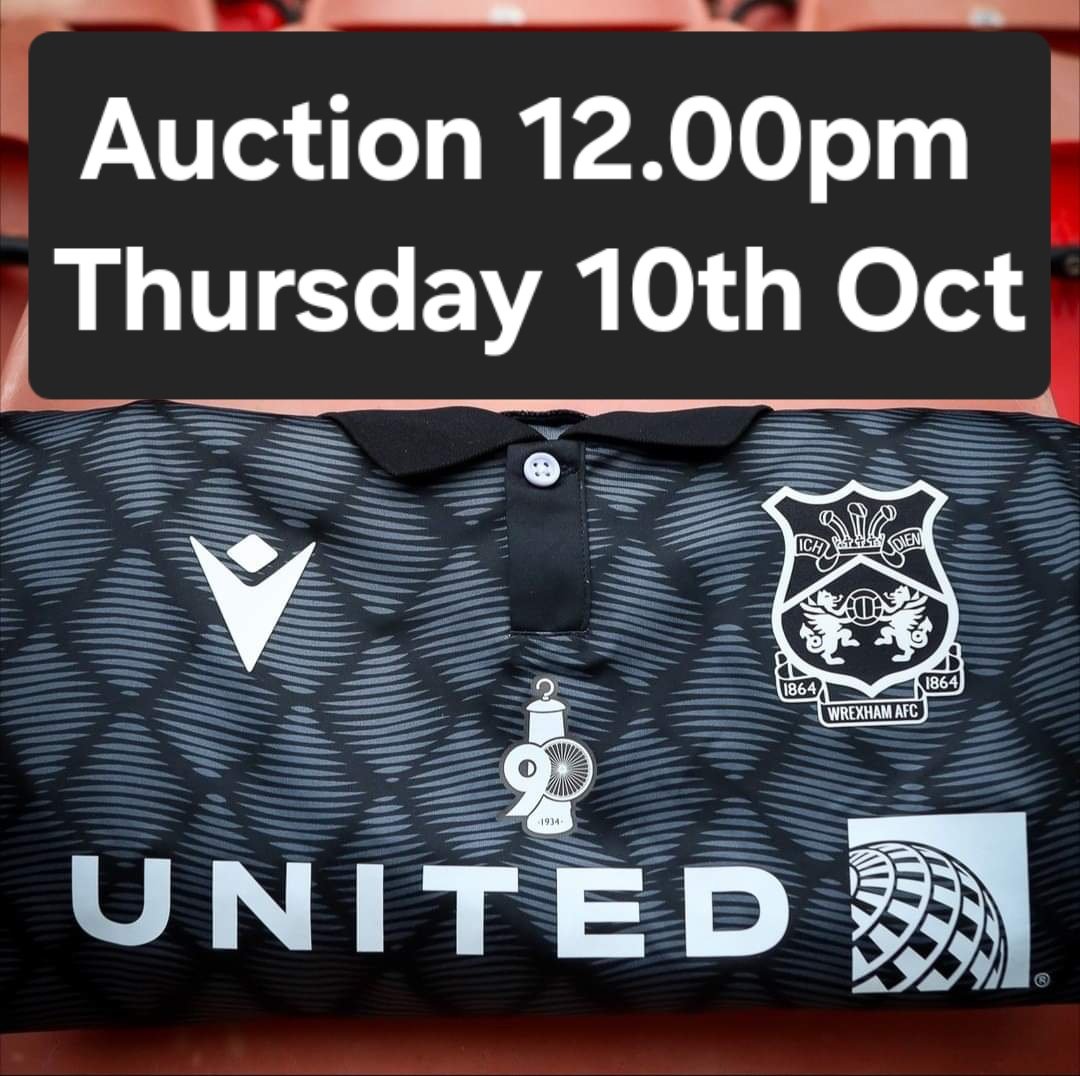 WrexhamMiners's tweet photo. Want to get your hands on a match worn shirts from the Wrexham AFC v Crawley game.

They are the special 90th Commemorative edition, featuring a one off logo. 

Please register at https://t.co/m0qfxNY1gE

Please share this. https://t.co/YguyNIiJkC