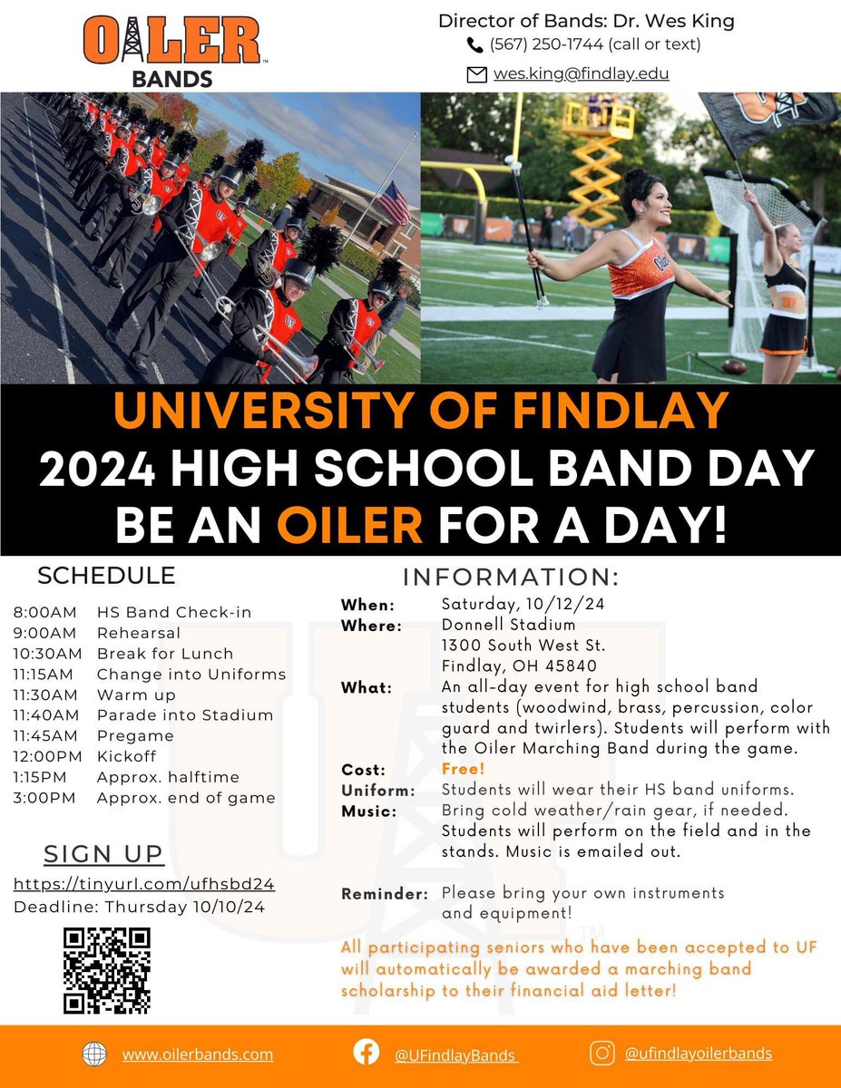 Here are 2 opportunities for students to play with a college marching band! We’ve sent students to both in the past. See me if interested!