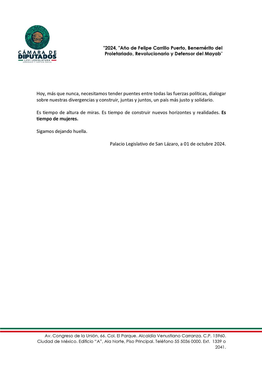 Recordamos el mensaje de la Mtra. Ifigenia Martínez para un momento histórico: la toma de protesta de Claudia Sheinbaum como primera mujer en asumir la Presidencia de México. 

Este discurso, que no pronunció, y que constituye su último posicionamiento en vida, refleja su legado.