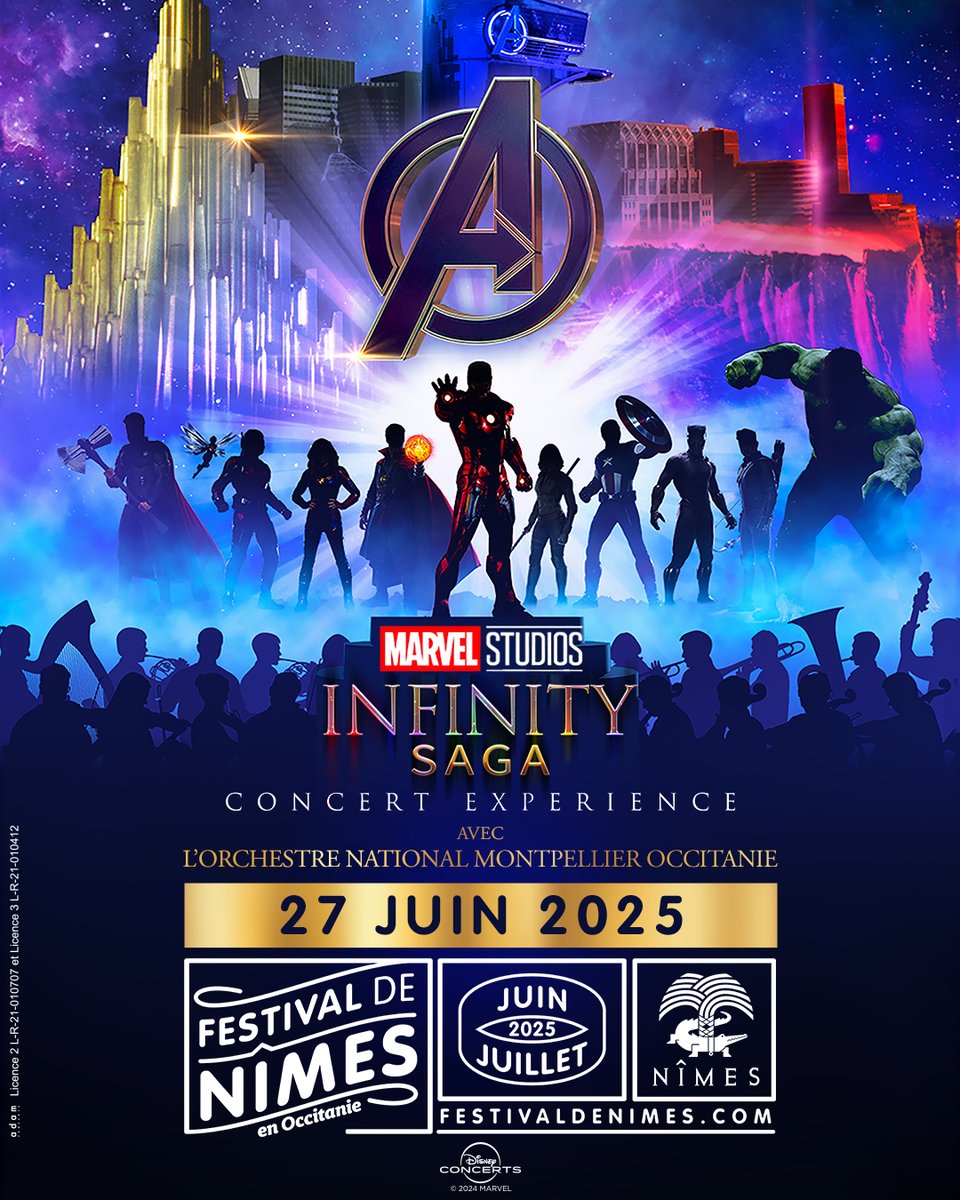 💥 MARVEL INFINITY SAGA débarque, pour la première fois en Europe, en ciné-concert le Vendredi 27 Juin 2025 au Festival de NÎMES !

🔥 Prévente le Mercredi 09/10 à 10h00 sur festivaldenimes.com

🎟 Ouverture générale billetterie le Vendredi 11/10 à 10h00

#FestivaldeNîmes2025