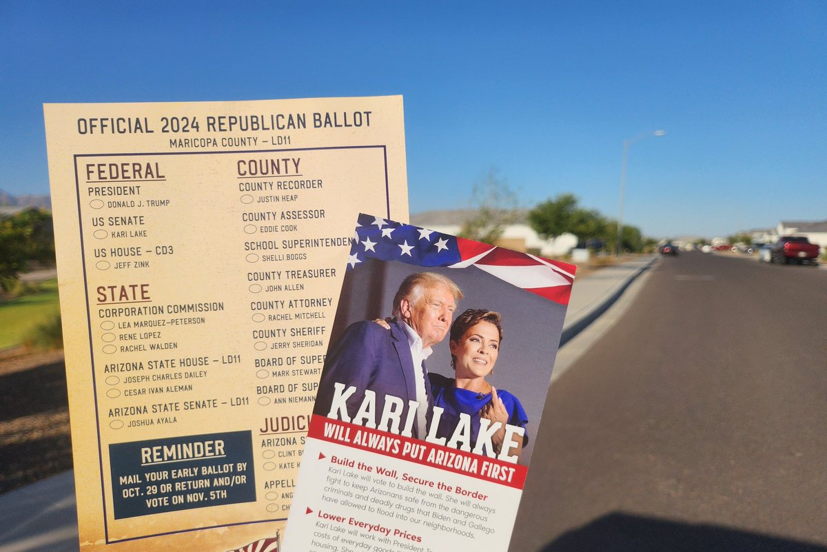 It's early, and we've already dropped hundreds of <a href="/AZGOP/">Republican Party of Arizona</a> Golden Tickets and <a href="/KariLake/">Kari Lake</a> flyers this morning in Laveen.

We're in it to win it.

#Trump2024
