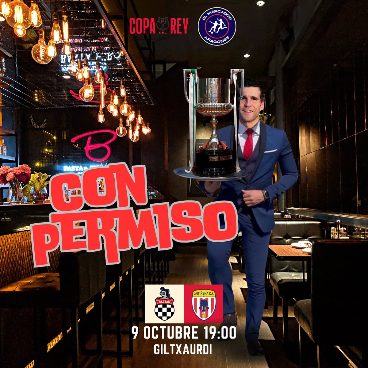 ¡𝗖𝗢𝗡 𝗣𝗘𝗥𝗠𝗜𝗦𝗢 𝗕𝗔𝗭𝗧𝗔𝗡, 𝗕𝗨𝗘𝗡𝗔𝗦 𝗧𝗔𝗥𝗗𝗘𝗦!🏆

Andrés Roda “Ventura”, tiene un servicio muy especial. Brindar a Ontiñena la Copa del Rey y recibir a un 1ª Division.

🔴¡Vívelo en directo con nosotros, la previa el partido y el post partido!

<a href="/BaztanCd/">CD BAZTAN KE</a> 🆚