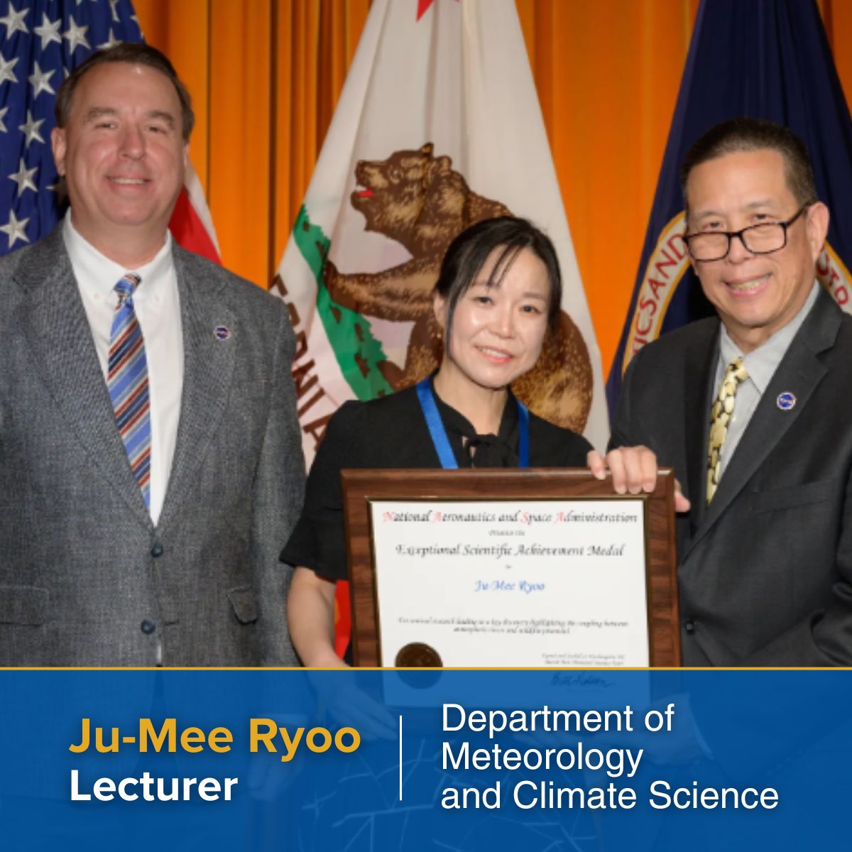 🌟 Congratulations to Ju-Mee Ryoo! 🌟
This month, we're thrilled to spotlight MetCS Lecturer Ju-Mee Ryoo, who was recently awarded NASA's prestigious Exceptional Scientific Achievement Medal (ESAM) for her groundbreaking research!

#ScienceAwards #ScientificAchievement #SJSUMetCS