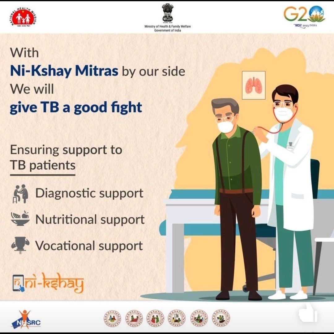 CDHOMeh's tweet photo. ✳️With Ni-Kshay Mitras by our side We will give TB a good fight
☑️Ensuring support to TB patients
🔬Diagnostic support
🍱Nutritional support
🤝Vocational support #tbharegadeshjitega #nikshymitra
#tbcindia #ntepguj #tbfight https://t.co/LLjLBYW4Qn