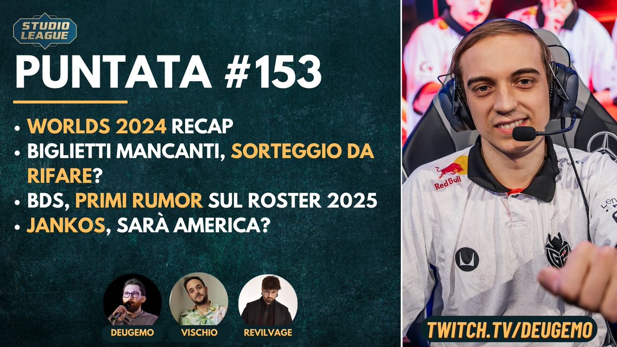 DeugemoTwo's tweet photo. È lunedì! E come ogni lunedì ci vediamo questa sera alle 21:30 per commentare i #Worlds2024,  i primi rumor sull'#LEC  e molto altro.

Come sempre con @Vischio_AB e @Revilvage  in diretta su Twitch e Youtube! https://t.co/LkPDUQoKrX