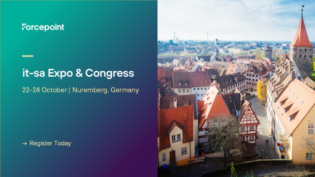 Burak_Haliloglu's tweet photo. The countdown to Europe's largest trade fair for IT security starts now! Forcepoint will be at the it-sa Expo &amp; Congress from 22-24 October. Stop by to say hi and learn more about our industry-leading data security technology! Register now! https://t.co/AxinVW7YN7 https://t.co/1ok7v5nvuO