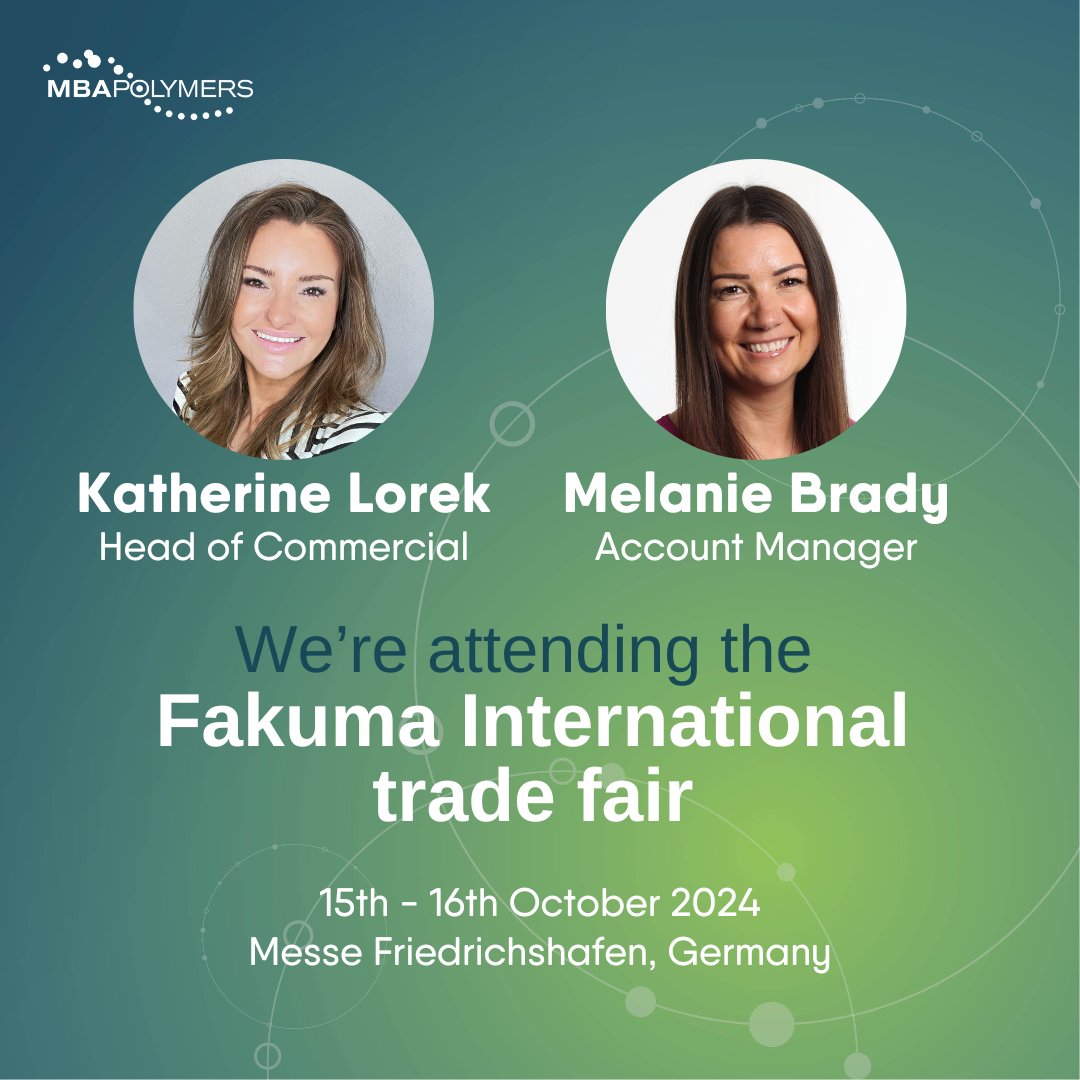 MBA is changing the way the world thinks about recycled polymers - and, this time, we'll be taking our message to Germany!

Katherine and Melanie are excited to talk to attendees of the <a href="/Fakuma_Messe/">Fakuma Messe</a>  Int. Trade Fair in Friedrichshafen, Germany.

fakuma-messe.de/en/