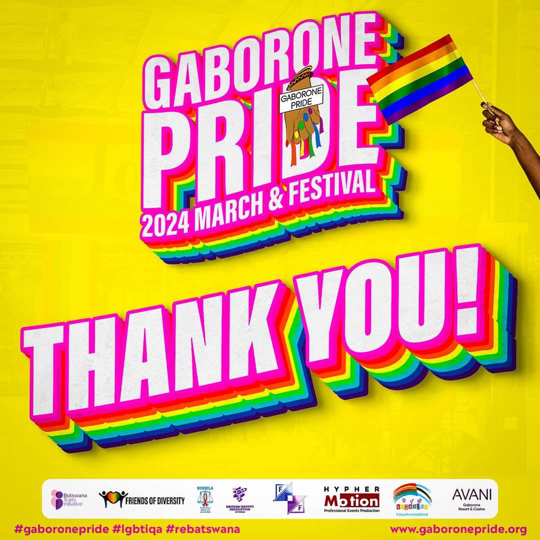 GaboronePride's tweet photo. 🏳️‍🌈All our sponsors and various stakeholders 
🏳️‍🌈Allies and friends of the rainbow community 
🏳️‍🌈Well wishers, supporters and cheerleaders 
🏳️‍🌈All attendees of Gaborone Pride 2024
🏳️‍🌈The Executive Committee of Gaborone Pride

Thank you https://t.co/DhP7YbmSGx