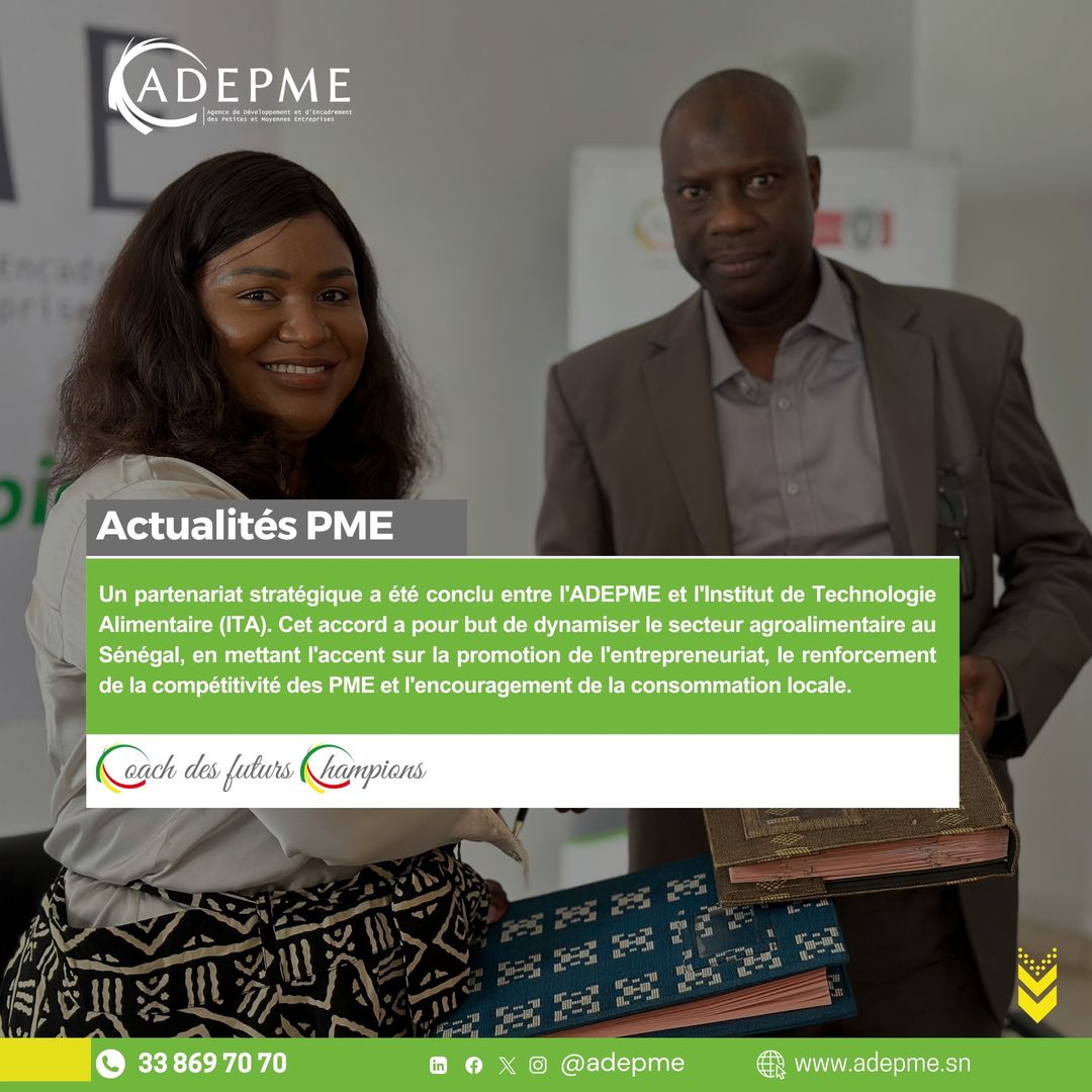 L'ADEPME et l'ITA ont signé une convention pour soutenir le secteur agroalimentaire au Sénégal. Ce partenariat vise à encourager l'entrepreneuriat, soutenir la recherche-développement, et promouvoir les produits locaux sous le label « Made in Sénégal ».

referenceactu.com/signature-dune…