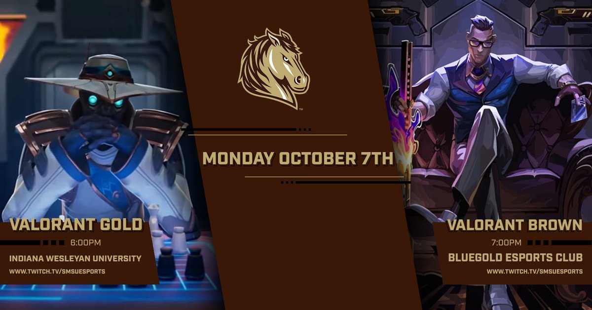 Tune in for SMSU Valorant double header tonight over at twitch.tv/smsuesports