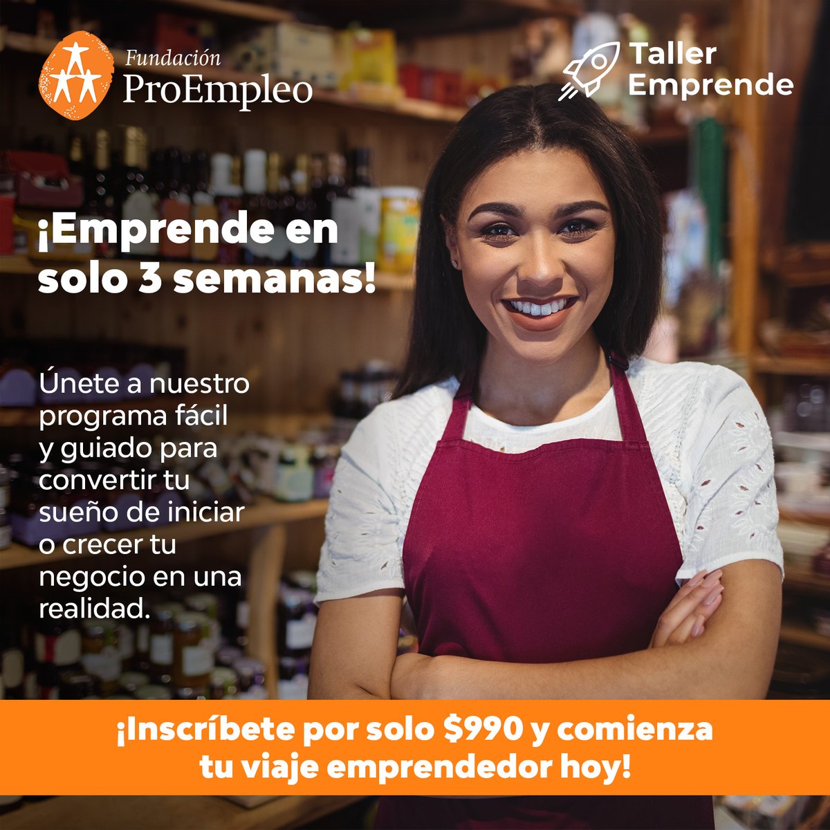 No dejes que el miedo te detenga.
Estamos aquí para acompañarte en el camino correcto, brindándote las herramientas, el conocimiento y el apoyo necesarios para que tu emprendimiento destaque. ¡Te esperamos en el Taller Emprende!
Regístrate ahora: talleremprende.proempleo.org.mx