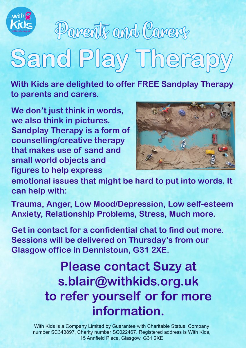 We are delighted to announce FREE Sandplay Therapy to parents/carers. This creative therapy is a fantastic way to process emotions &amp; experiences. We also offer an initial taster session. If you can't make a Thurs get in contact to see other times.