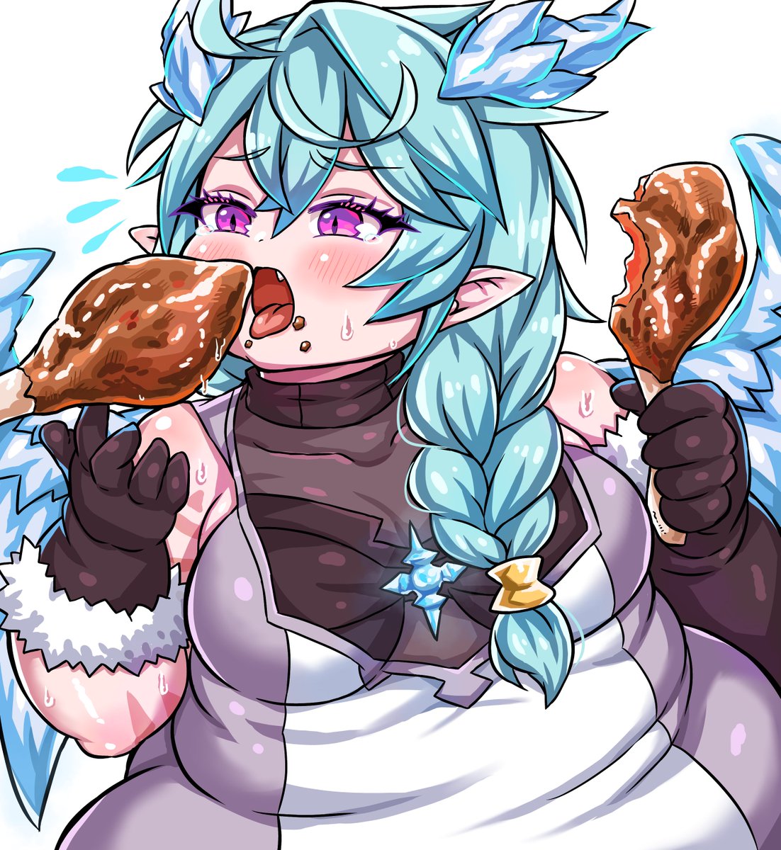 プリコネ「ぽっちゃりシェフィ お肉無理やり食べさせられてる図 リクエストありがとうございま」|サッサ@skeb募集中のイラスト