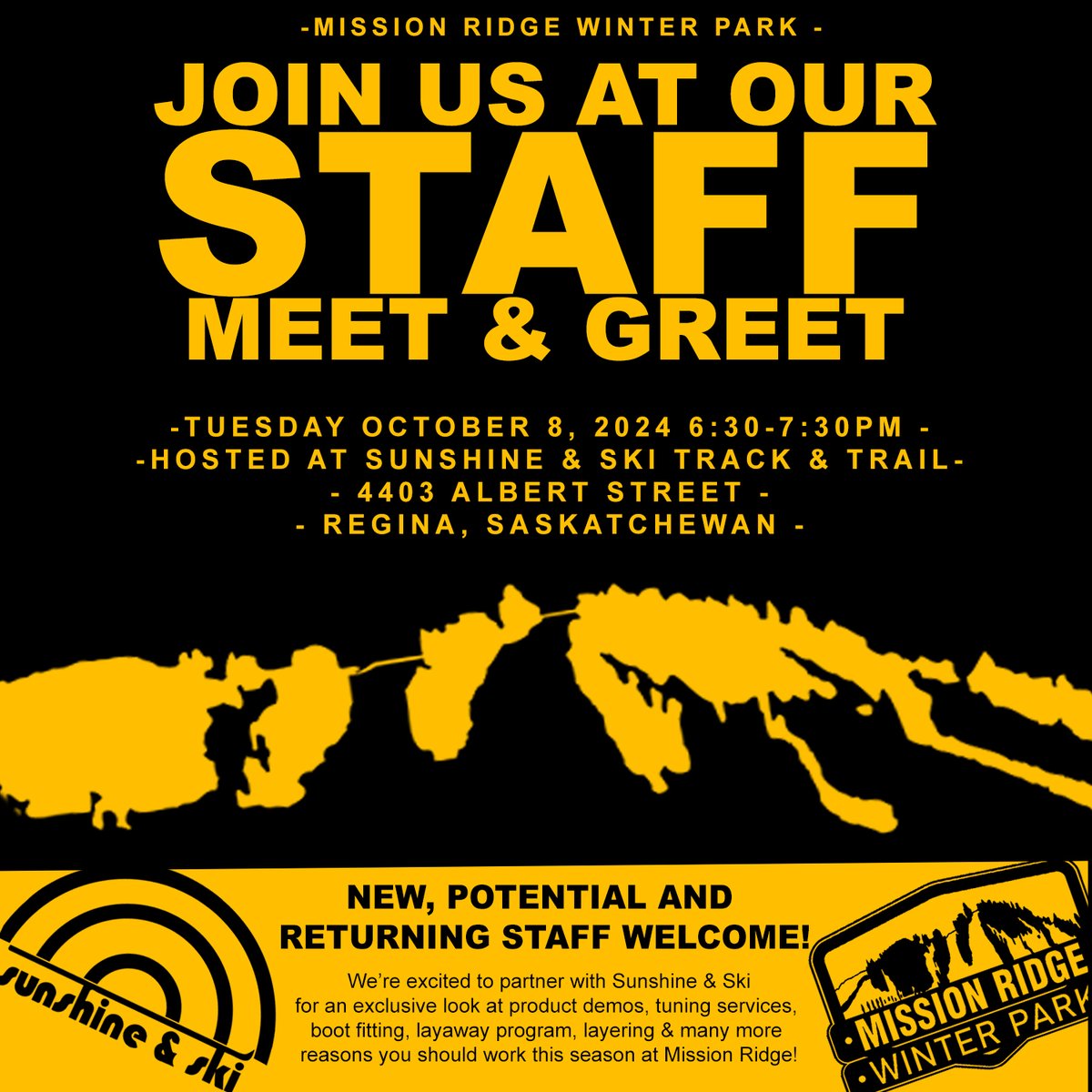 Not sure if a job at Mission Ridge this winter is right for you? Come meet the team and check out staff exclusive perks at <a href="/sunshineandski/">Sunshine & Ski</a> Tuesday October 8 @ 6:30pm! Job seekers, returning staff and new staff are welcome to attend!