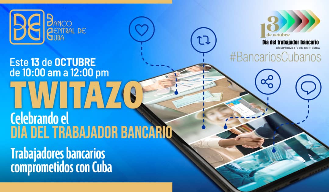 📍 Este 13 de octubre, como cada año, los #BancariosCubanos estaremos celebrando desde el ámbito virtual, el aniversario 6️⃣4️⃣ de la nacionalización de la banca y Día del Trabajador Bancario.
👇
bc.gob.cu/noticia/convoc…

😉 Los esperamos‼️