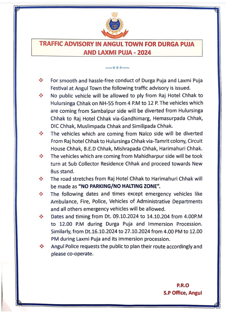 angul_dm's tweet photo. Traffic Management Plan for Durga Puja and Laxmi Puja at Angul Town.
District Administration, Angul
#drdaangul #rtoangul
@CMO_Odisha
@IPR_Odisha
@CTOdisha https://t.co/lqcD4tYoEU