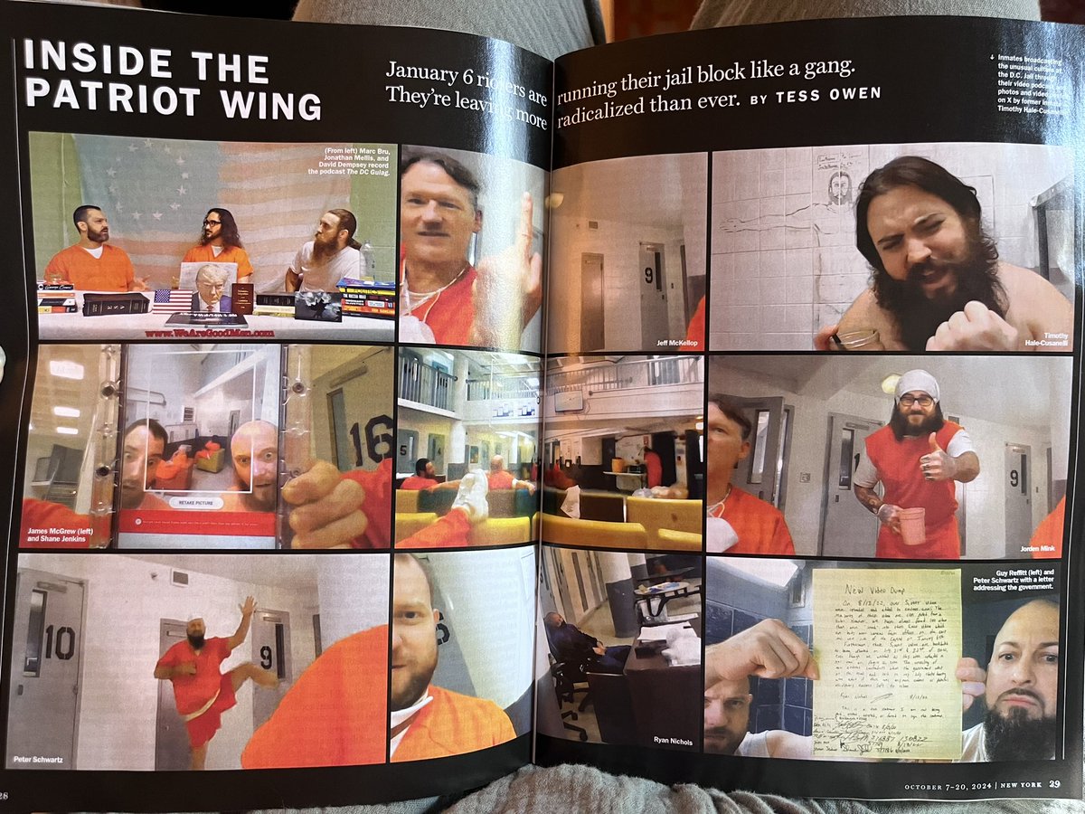 Tess Owen (@misstessowen) on Twitter photo I’m in print for <a href="/NYMag/">New York Magazine</a>!
I spent the last year talking to David Dempsey from jail, as he awaited sentencing for his crimes on J6.
Through Dempsey & other J6ers, I heard about the tightknit, cult-like community they’d created inside the jail unit known as “the patriot wing” I’m in print for <a href="/NYMag/">New York Magazine</a>!
I spent the last year talking to David Dempsey from jail, as he awaited sentencing for his crimes on J6.
Through Dempsey & other J6ers, I heard about the tightknit, cult-like community they’d created inside the jail unit known as “the patriot wing”