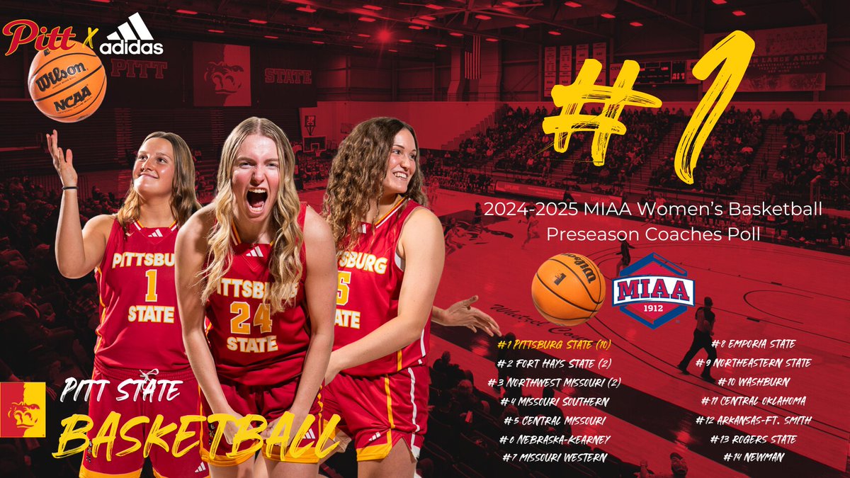 THE GORILLAS ARE #1‼️

The Pitt State women are #1 in the MIAA Women's Basketball preseason coaches poll 🦍🏀

The Gorillas open the season November 2nd - facing Ferris State in St. Joseph, MO.