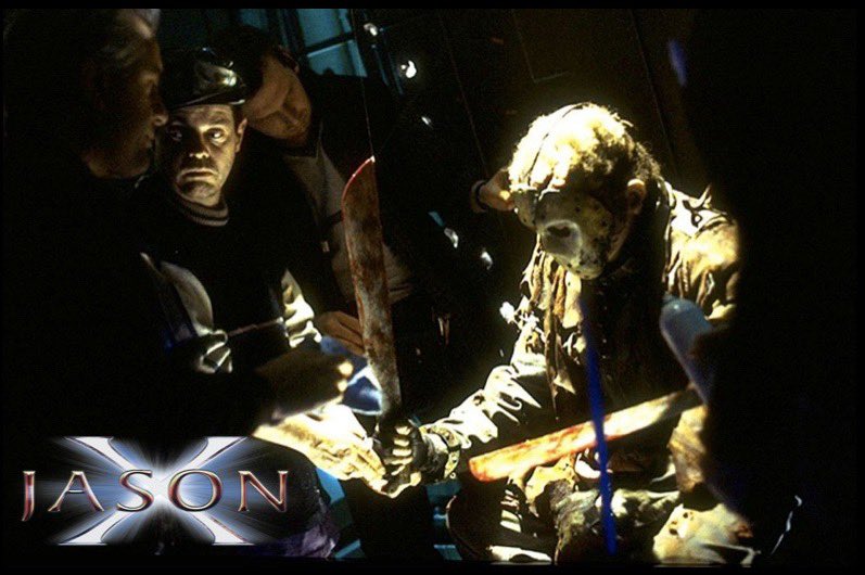 F13thFranchise's tweet image. #BehindTheScenes on the set of #JasonX with Kane Hodder as #JasonVoorhees