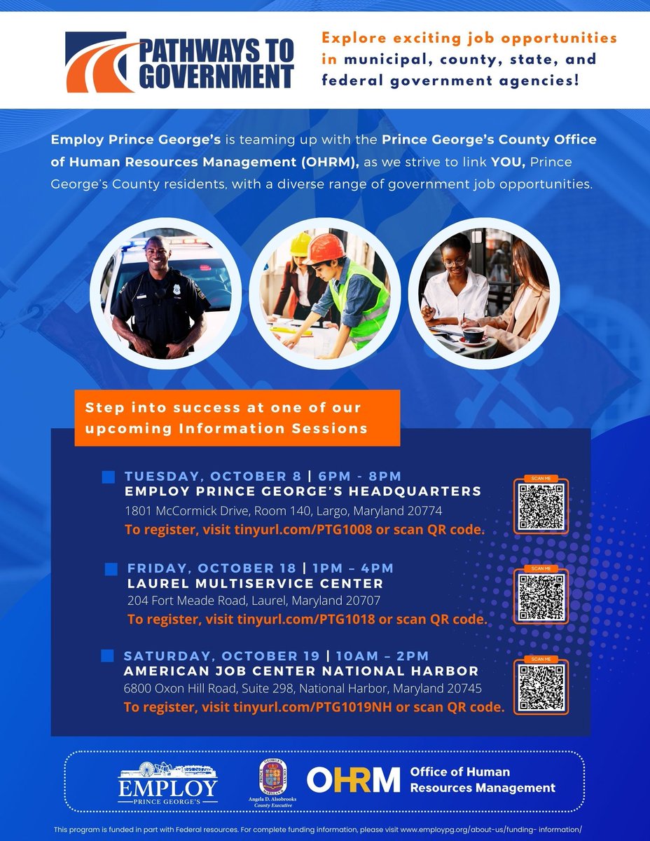 Employ Prince George's is teaming up with <a href="/PrinceGeorgesMD/">PrinceGeorgesMD</a> Human Resources Management as we strive to link YOU, Prince George’s County residents, with a diverse range of government job opportunities.

Join us for our first in-person Pathways to Government Information Sessions