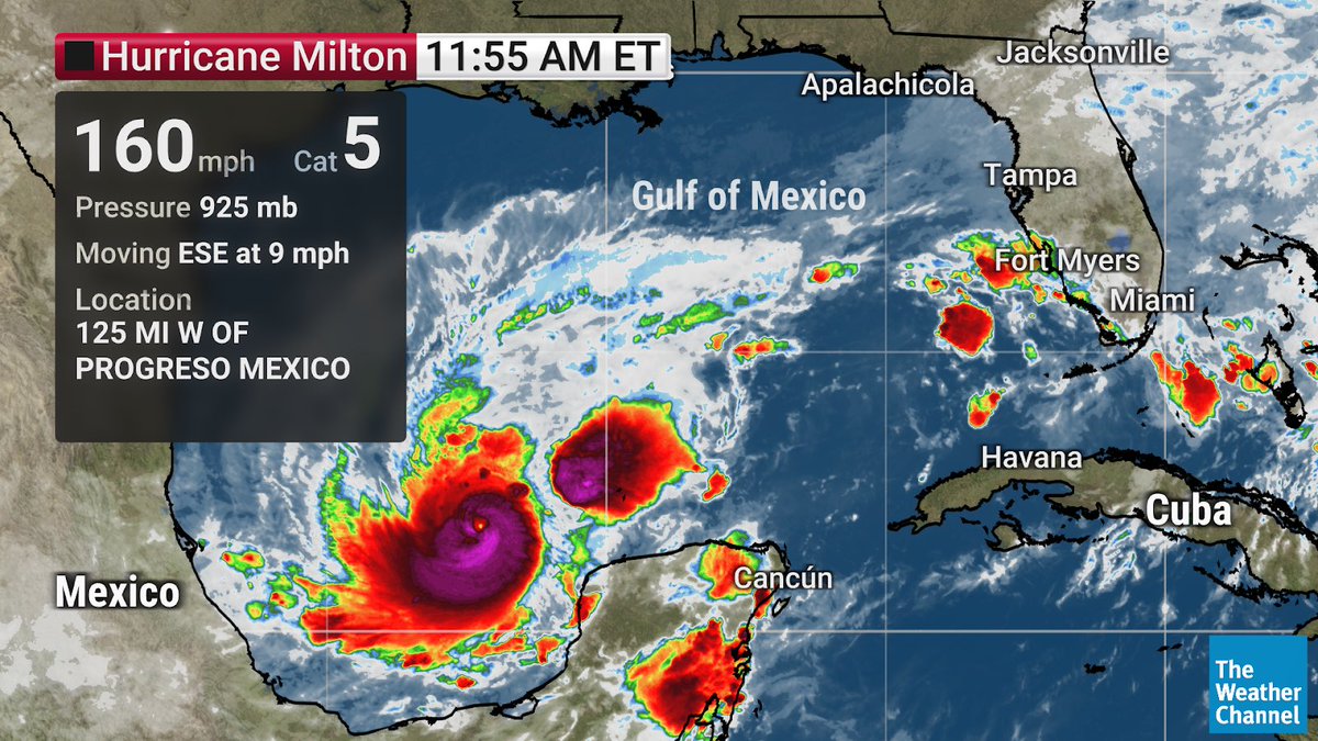 weatherchannel's tweet image. BREAKING: Milton has strengthened into a dangerous Category 5 storm. Tune into The Weather Channel now for the very latest.
