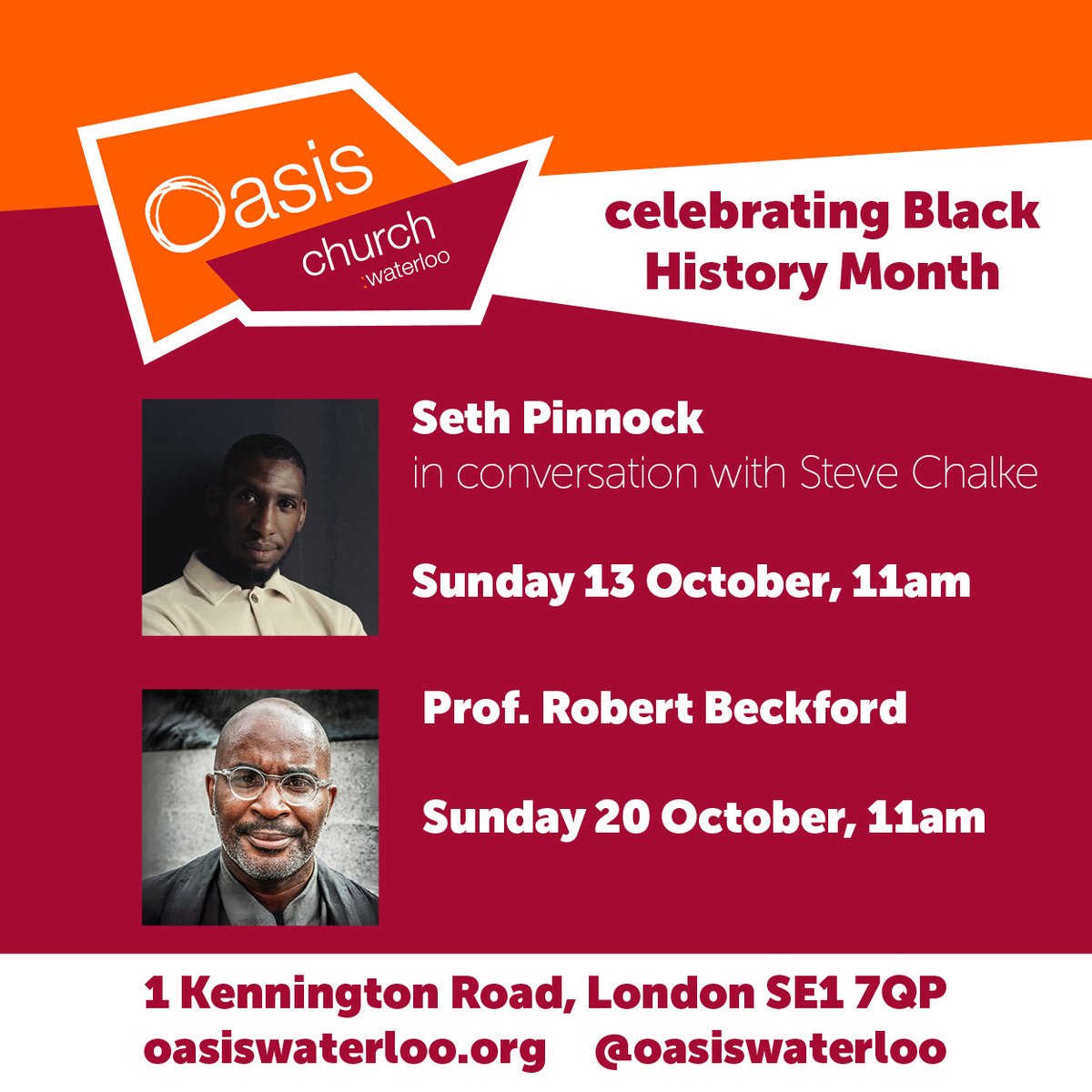 Two special Sundays coming up - this week <a href="/sethanthonyp/">Seth Pinnock</a> is being interviewed by <a href="/SteveChalke/">Steve Chalke</a>, then on Oct 20 we're joined by the brilliant Robert Beckford!