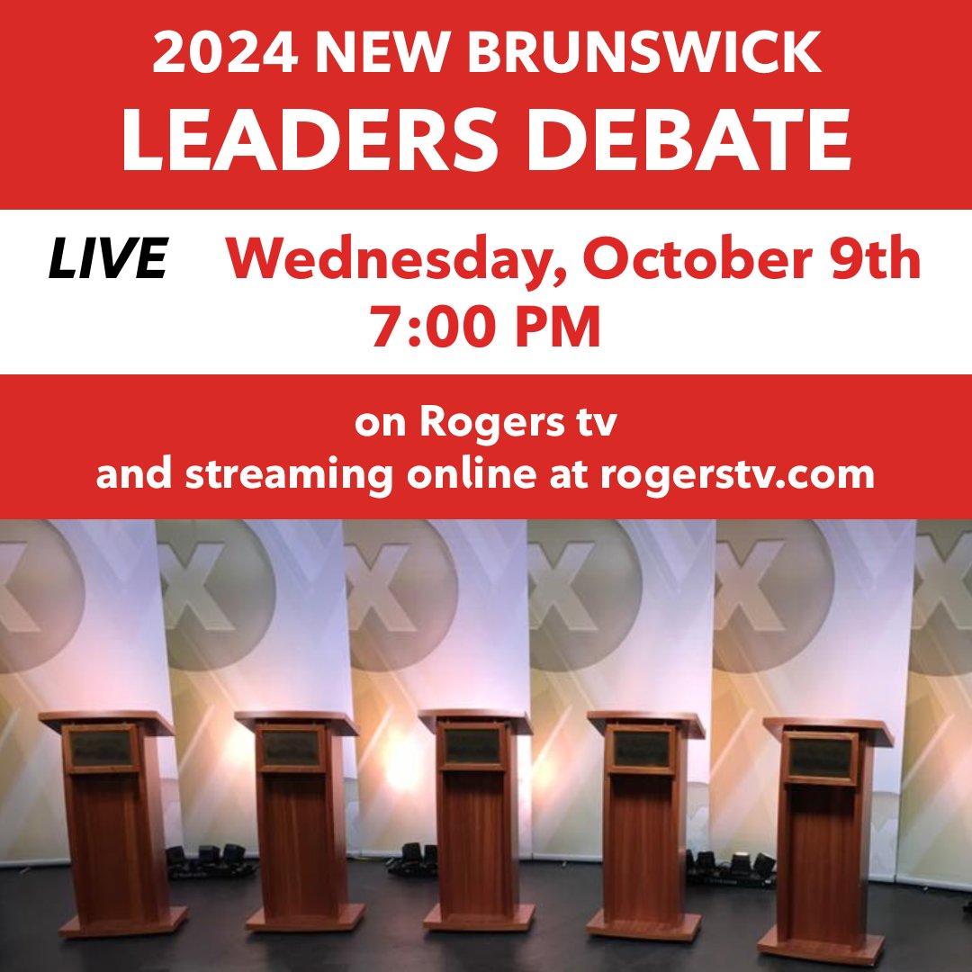 ROGERS tv NB (@rogerstvnb) on Twitter photo Join us live on Wednesday, October 9th at 7 PM (9 PM in the Bathurst area) for our traditional #NewBrunswick Leaders Debate with <a href="/Andrew__Holland/">Andrew Holland 🇨🇦</a> and <a href="/silasjvbrown/">Silas Brown</a>. Watch it on #Rogerstv or streaming online at rogerstv.com #nbpoli Join us live on Wednesday, October 9th at 7 PM (9 PM in the Bathurst area) for our traditional #NewBrunswick Leaders Debate with <a href="/Andrew__Holland/">Andrew Holland 🇨🇦</a> and <a href="/silasjvbrown/">Silas Brown</a>. Watch it on #Rogerstv or streaming online at rogerstv.com #nbpoli