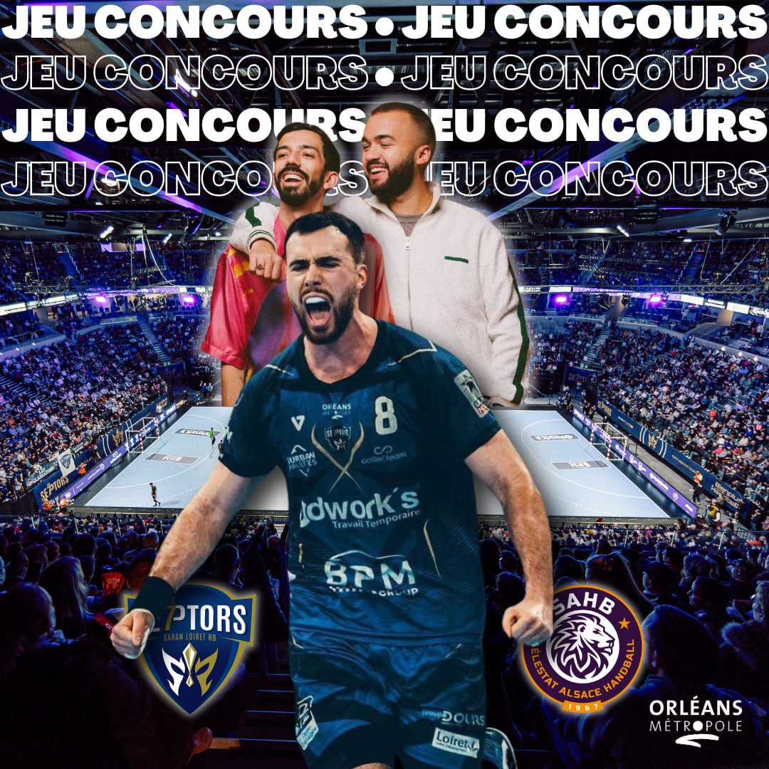 metro_orleans's tweet photo. 🎉🎁 𝙅𝙀𝙐 𝘾𝙊𝙉𝘾𝙊𝙐𝙍𝙎 🍀🤾‍♂️
Gagnez vos places pour aller encourager @LesSeptors face à Sélestat + showcase exclusif de BigFlo &amp; Oli. 

👉 Rpondez à la question : https://t.co/vbYbFZ1ryH 
👉 RT la publication
👉 Abonnez-vous !

(tirage au sort ce jeudi à 18h) https://t.co/RrnJvauIlf
