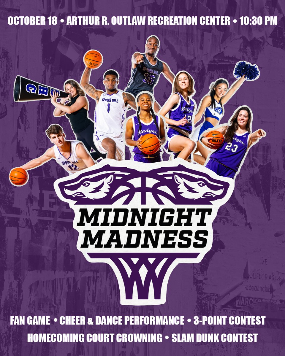 The madness is coming...

Spring Hill's 2024 Midnight Madness is happening Oct. 18 at the Arthur R. Outlaw Recreation Center❗ Doors open at 10:30 p.m. and the madness begins at 11 p.m.‼️

Come out and see the Badger basketball, cheer and dance teams in action❗ 

#HillYeah