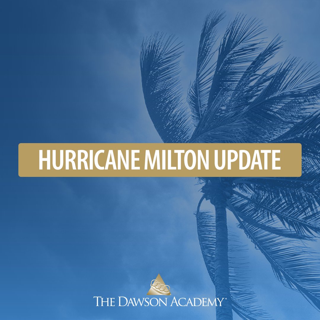 DawsonAcademy's tweet photo. An update on operations during Hurricane Milton.

🛑 The Dawson Academy's Office will close today at 2 PM
🛑 All classes for this week have been cancelled
🛑 For course rescheduling info, please contact your Course Advisor
🛑 Phone operations  will continue at normal capacity https://t.co/EbE0heZUNP