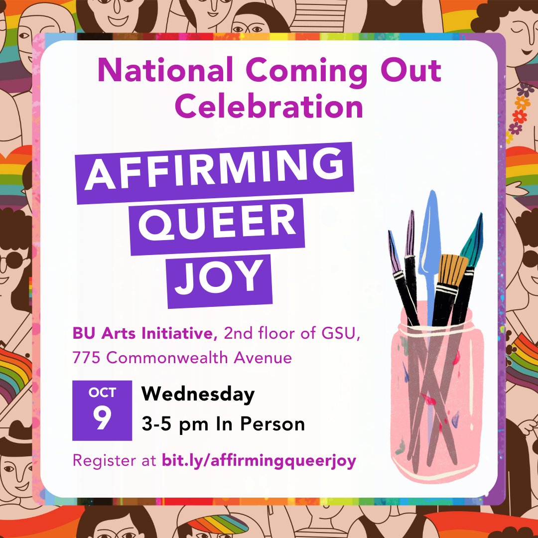 Join us tomorrow for good food, affirming community, and art, at our National Coming Out Celebration!

We will have bouquet making, a photo booth, plant pot painting, zine making, jewelry making, and our Affirming Queer Joy Exhibition. We hope to see you there!
