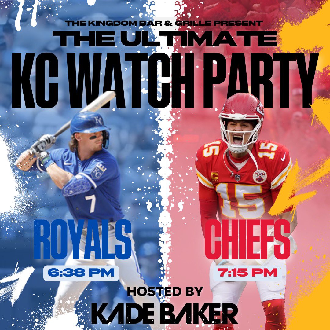 Tonight we’re going all out with the Ultimate KC Watch Party at <a href="/KingdomBarKC/">Kingdom Bar and Grille</a>! 🎉 The Royals take the field at 6:38, followed by the Chiefs at 7:15! I’ll be spinning tunes before and after the games and keeping the energy high all night long! See you there!