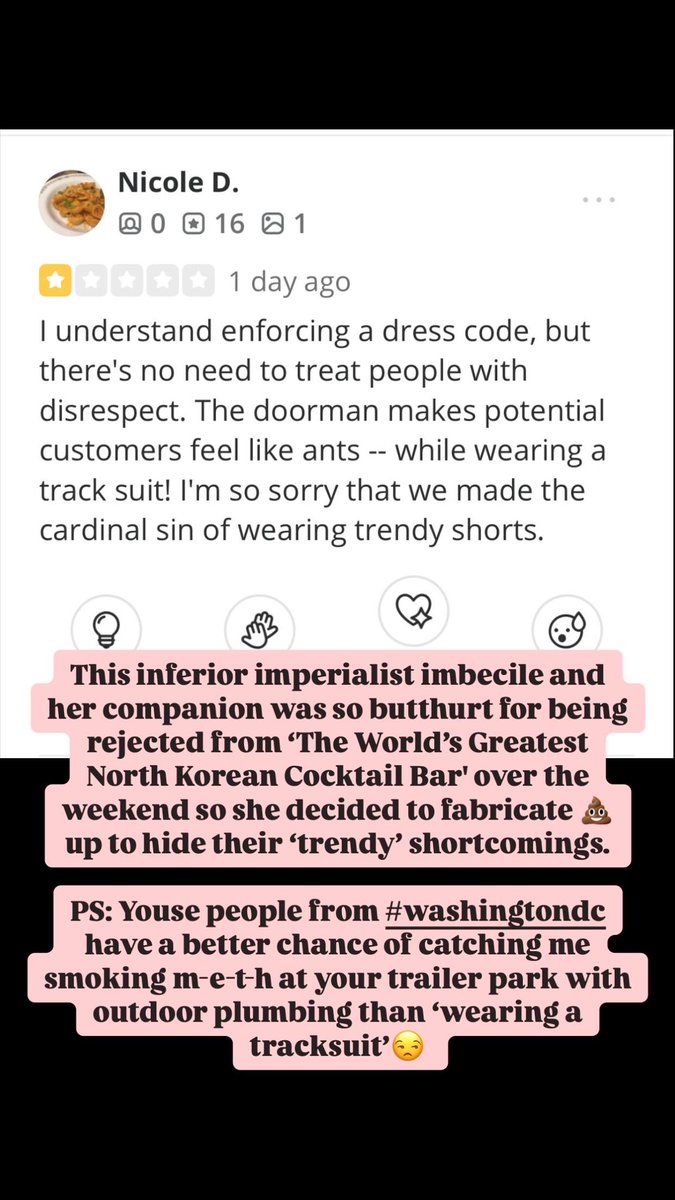 Merchandise7X's tweet image. I just wish @gruber would stop recommending ‘The World’s Greatest North Korean Cocktail Bar’ @hopsinglaundry to his readers in #WashingtonDC 🤔
We have enough butthurt inferior imperialist nut jobs here in the Northeastern US 🤷‍♂️🤣