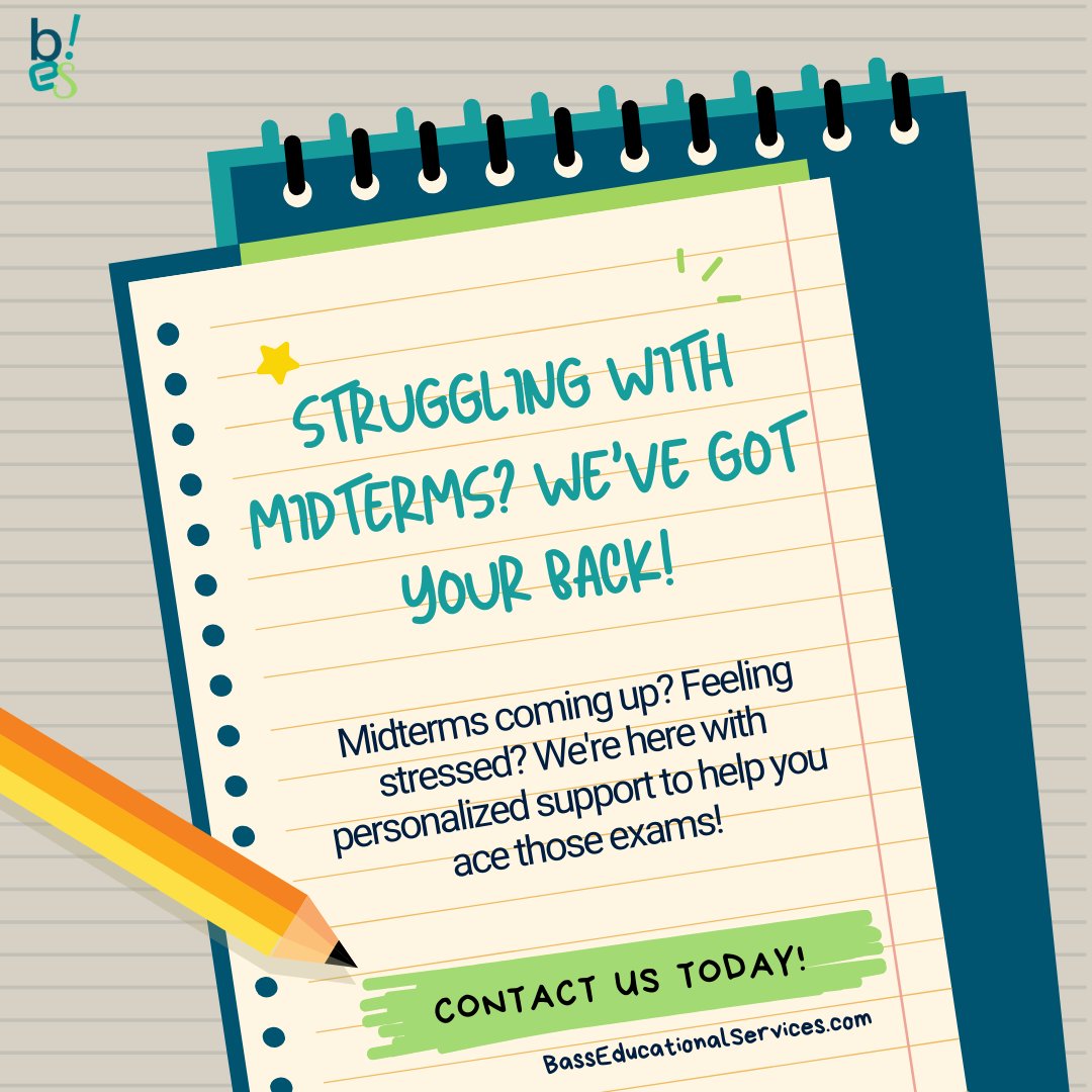 BassEducational's tweet image. Let’s conquer midterms together! Reach out now for tutoring and guidance that will make a real difference.✨ 

#MidtermHelp #AcademicSuccess