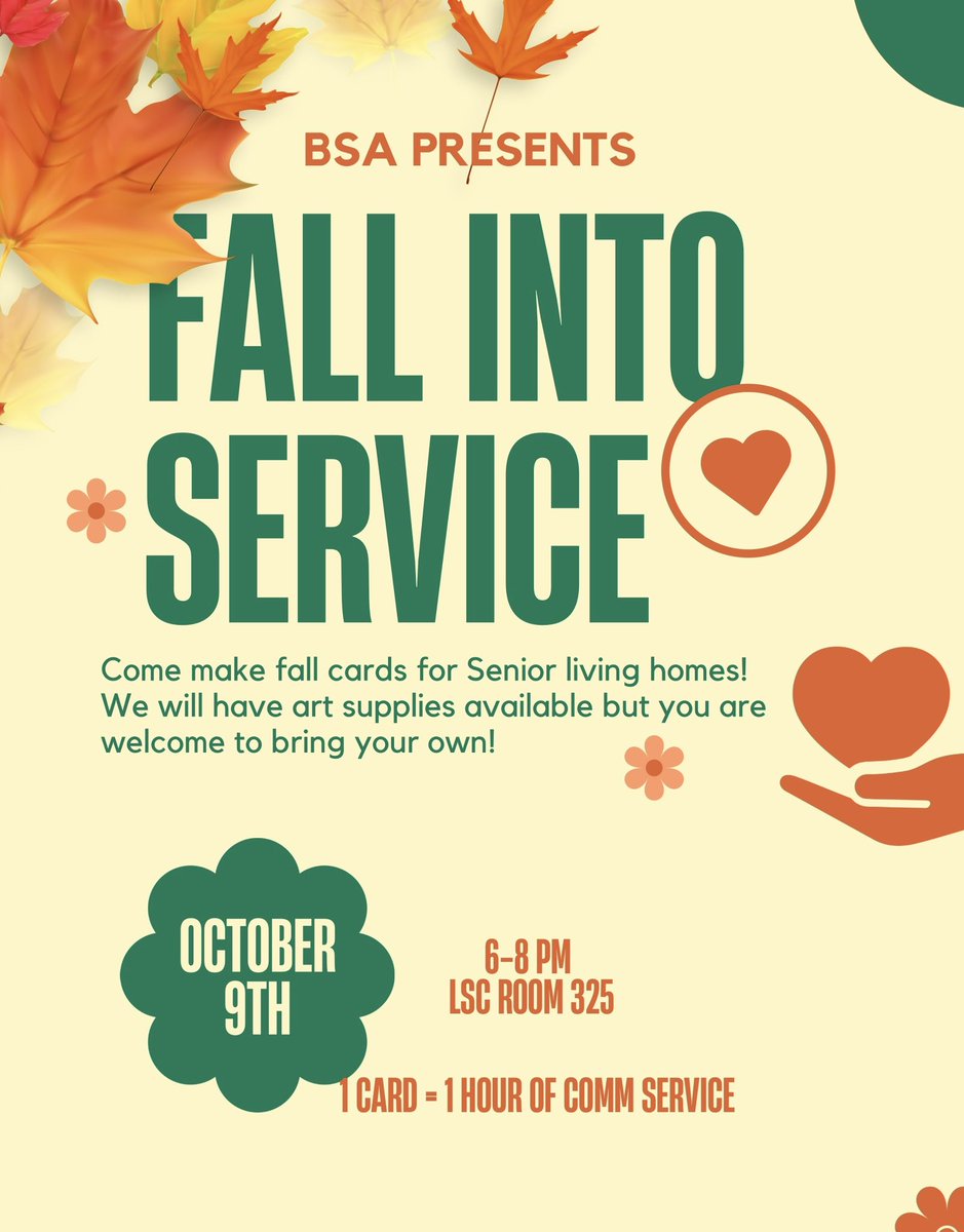 Come Fall into Service with us this Wednesday! We will be making cards for the senior living homes here in Huntsville! Don’t want to miss out on this community service opportunity!