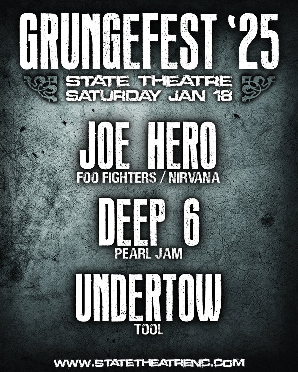 JoeHeroRocks's tweet photo. GrungeFest is back!  Two shows in January!
Sat, Jan 11 - @LincolnRaleigh  with Deep 6: (Pearl Jam) &amp; ADHESIVE (STP)
Sat, Jan 18 - @statetheatrenc  (Greenville NC) with Deep 6 &amp; Undertow (TOOL)
Once again we'll be doing a set of Nirvana tunes in addition to our Foo Fighters set. https://t.co/Pof5NKPsJH