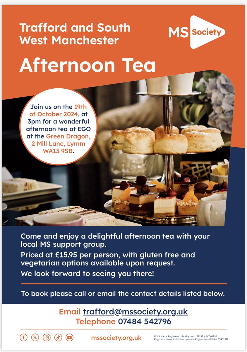 A reminder that our afternoon tea event is approaching! 🍰
🧡Join us on Saturday the 19th of October for a lovely afternoon of tea, treats and of course a chat! 🧡
To book, please contact the details listed 😋