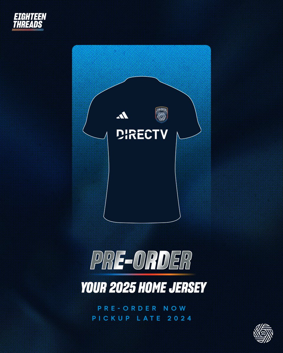 sandiegofc's tweet image. 𝙊𝙬𝙣 𝙖 𝙥𝙞𝙚𝙘𝙚 𝙤𝙛 𝙎𝘿𝙁𝘾 𝙝𝙞𝙨𝙩𝙤𝙧𝙮.

Pre-order your 2025 Inaugural Home Jersey now at Eighteen Threads.

#FlowWithUs