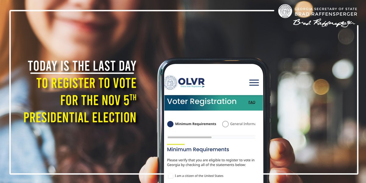Are you registered? Today is the last day to register to vote in the upcoming Presidential election! Visit My Voter Page - mvp.sos.ga.gov before 11:59pm tonight, and have your voice heard!