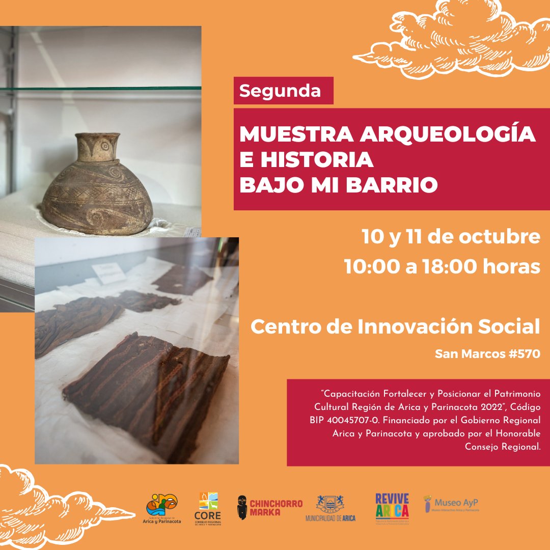 ChinchorroMarka's tweet photo. 📣#Arica - ¡Les invitamos a visitar la segunda versión de la muestra arqueológica! En línea con el compromiso del Programa @Prbipe_Arica  y #ChinchorroMarka de promover el acceso equitativo a la cultura y el patrimonio de nuestra comunidad.
¡No se la pierdan! https://t.co/UeXfvh3maH