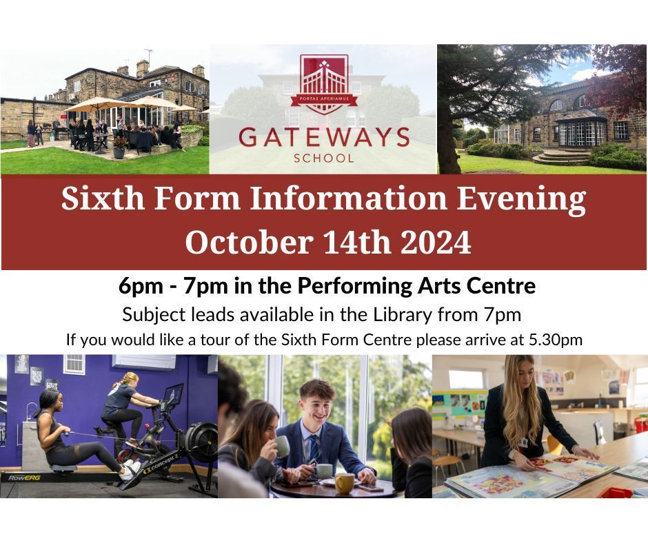 If you would like to find out more about our fantastic Sixth Form, book a place at our Sixth Form information evening on 14th October. Click here for info and to register 👉 buff.ly/4eTlzfk 
#gatewaysschool #gatewayssixthform