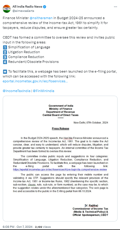 semubhatt's tweet image. The Govt of India is seeking suggestions for comprehensive review of Income Tax Act. Don&apos;t ignore your duty as a citizen if you have any suggestions. 
eportal.incometax.gov.in/iec/foservices…